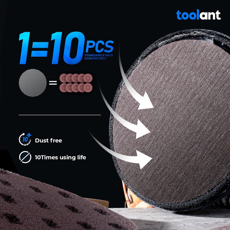 toolant Mesh Abrasive 9 inch Drywall Sander Sandpaper (120 grit - 10pcs), Dust-Free Hook and Loop Drywall Sanding Disc - Image 2